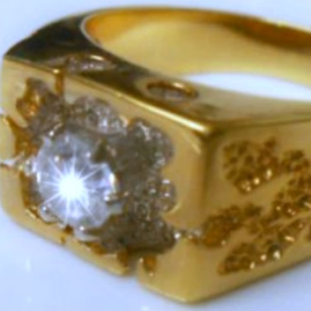 .75ct14K Gold Plated Round CZ Solitaire Mens Ring